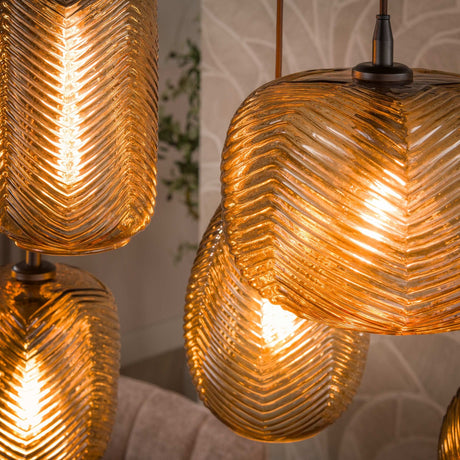 Lampe suspendue 7 lumières en verre relief marron Chen