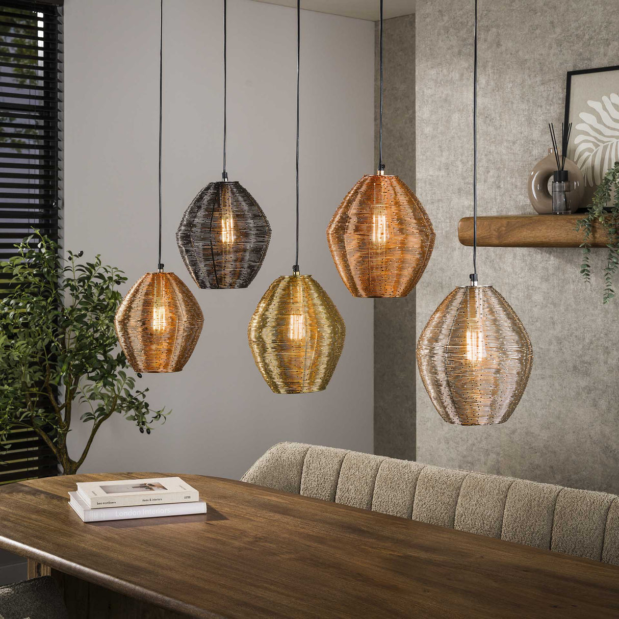 Suspension Wez 5 lumières nickel coloré 