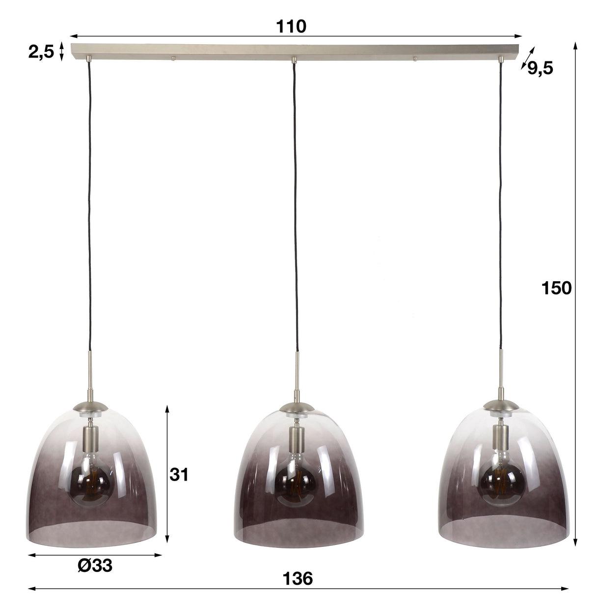 Lampe suspendue industrielle Lotte 3-light colour gradient