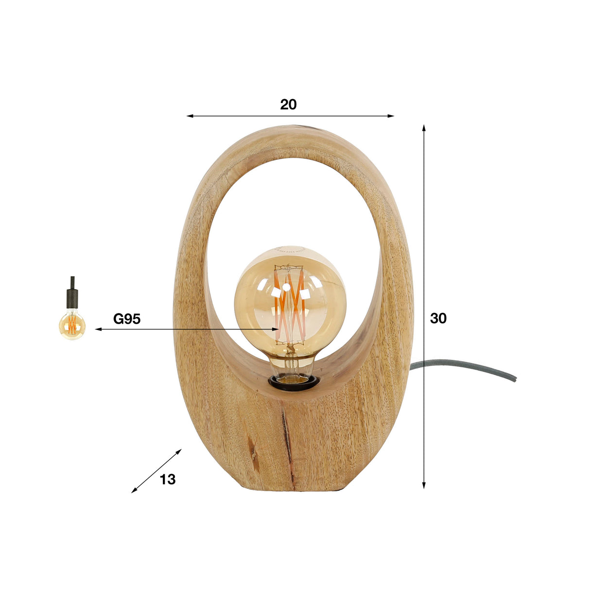 Lampe de table Brenn en bois de manguier 30 cm