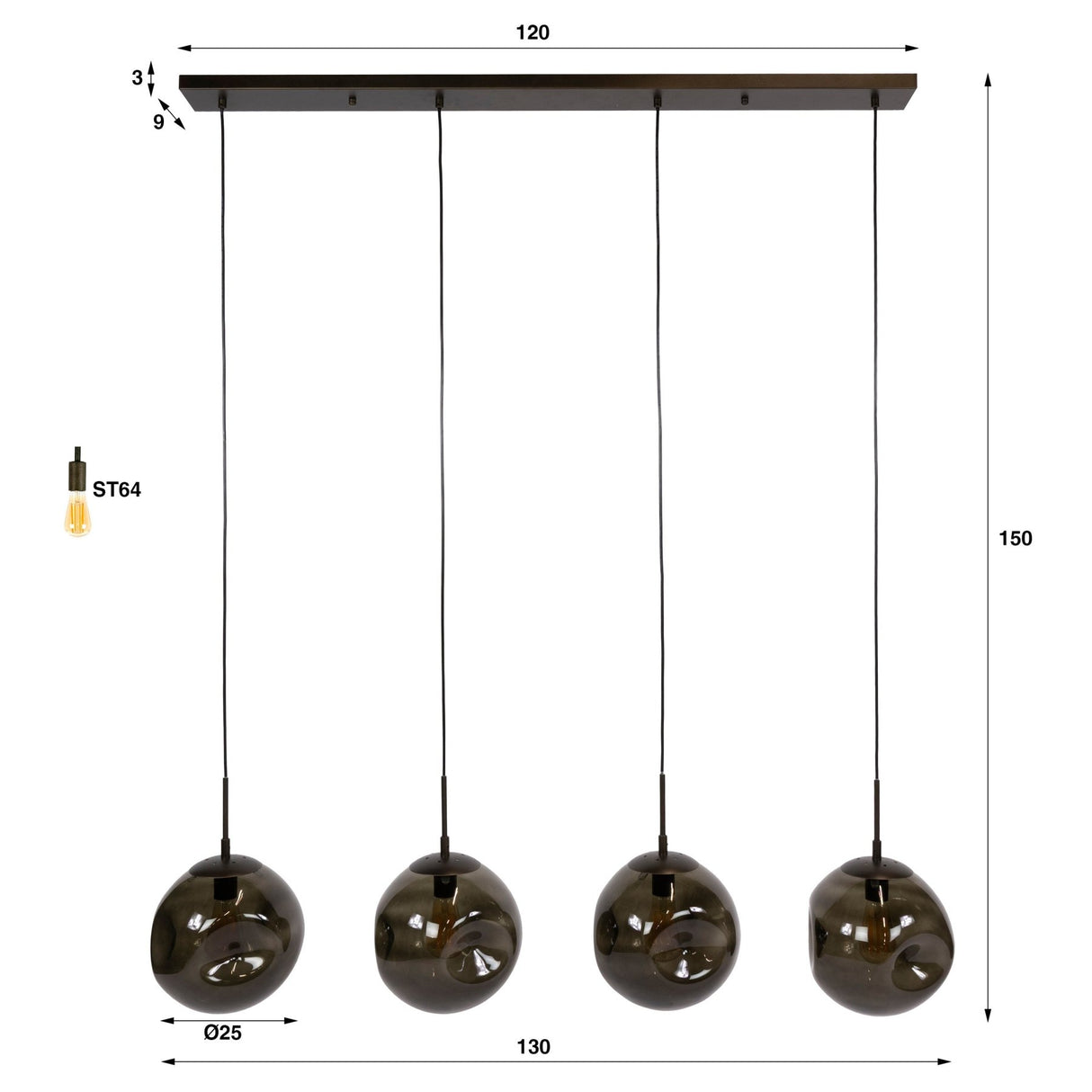 Hanglamp-Hanglamp Ada 4-lichts bruin glas-Dimehouse