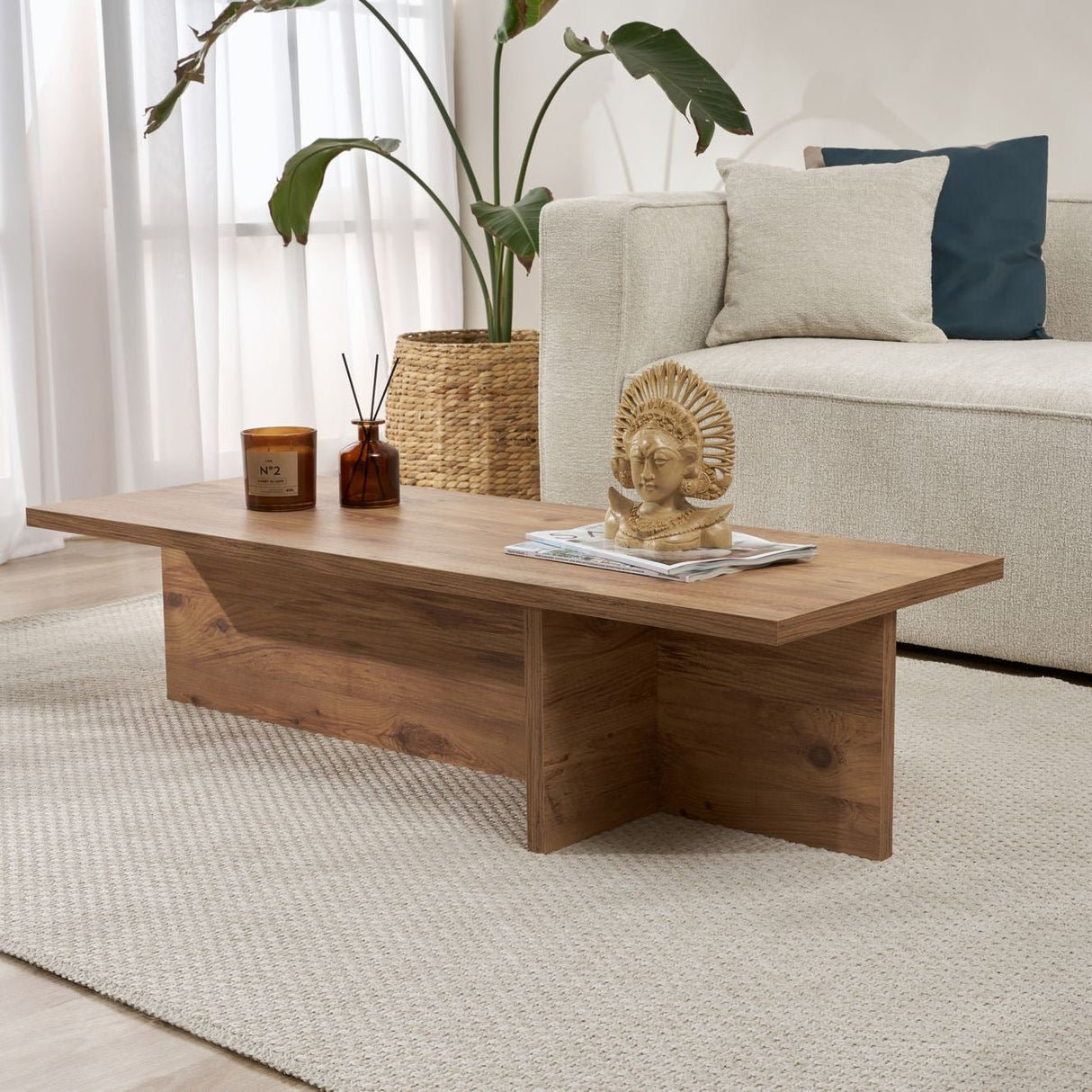 Table basse rectangulaire en bois de pin mélaminé - 120x45x30 cm -Portland