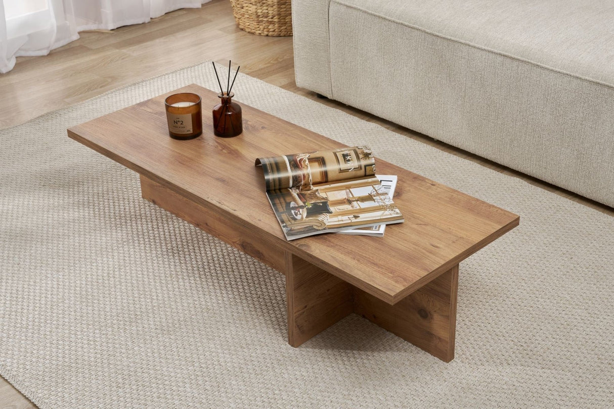 Table basse rectangulaire en bois de pin mélaminé - 120x45x30 cm -Portland