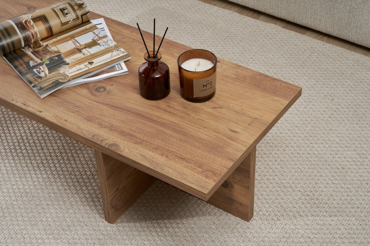 Table basse rectangulaire en bois de pin mélaminé - 120x45x30 cm -Portland