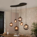 Suspension Industrielle Nova Noire 6-lumières Barre 135 cm 