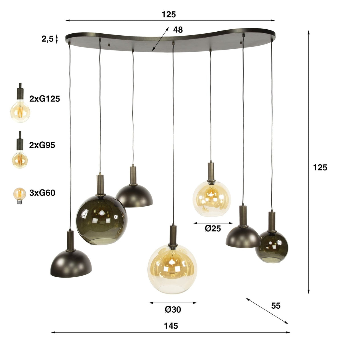 Suspension Cluster Sienna 7 lumières – Marron 