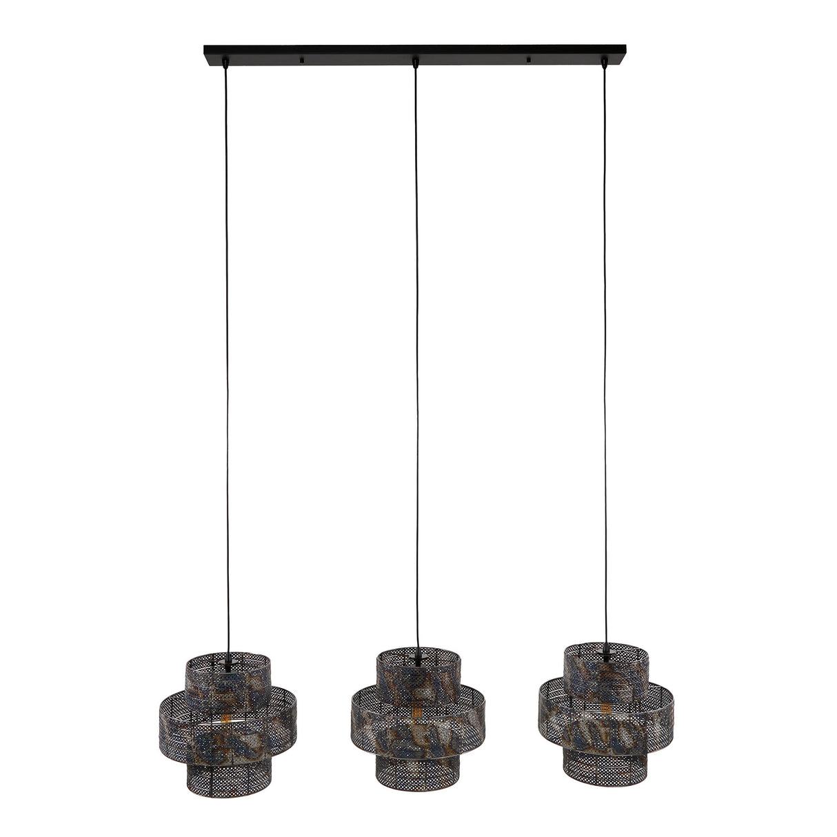 Lampe suspendue Luc 3 lumières métal noir marron