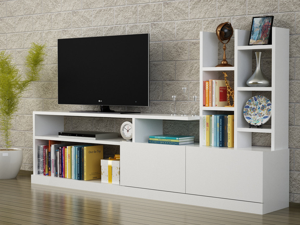 Ensemble de meubles TV Dolunay Mélamine blanche 164.4x91.3x25 cm