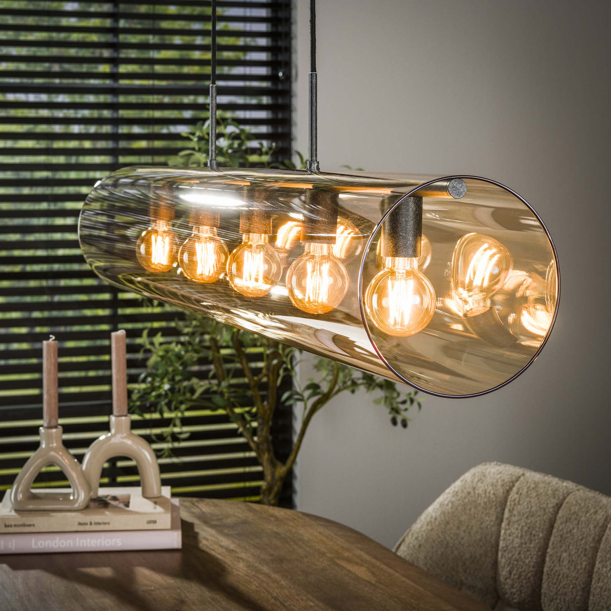 Lampe suspendue Cai 5-lumières en verre ambré