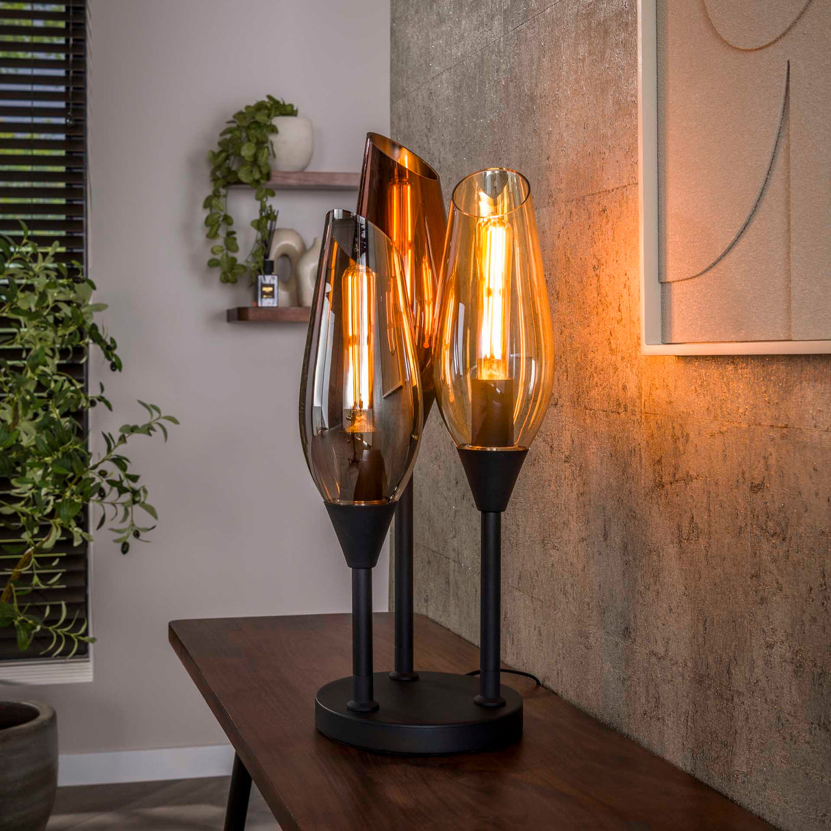 Lampe de table à 3 lumières noire Nora 