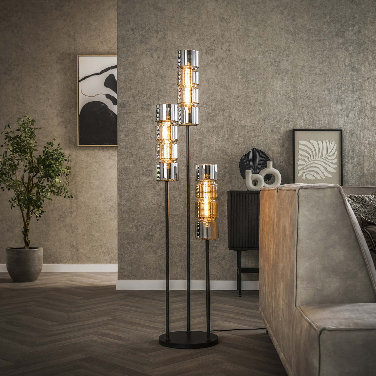 Lampadaire Kik 3-lumières verre cylindrique étagé