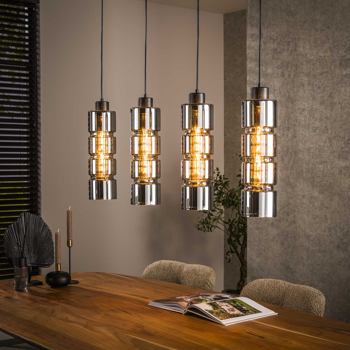 Lampe suspendue Kik 4-lumières verre cylindrique