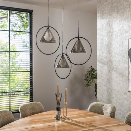Suspension Niaz 3 lumières abat-jour conique en verre fumé gris 