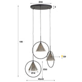 Suspension Niaz 3 lumières abat-jour conique en verre fumé gris 