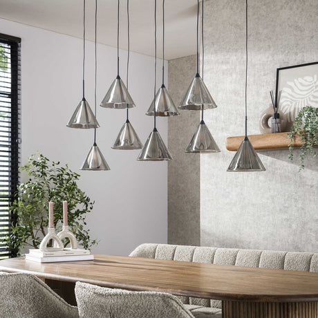Suspension Niaz 7 lumières abat-jour conique verre fumé gris 