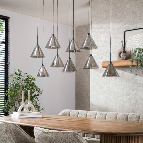 Suspension Niaz 7 lumières abat-jour conique verre fumé gris 