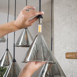 Suspension Niaz 7 lumières abat-jour conique verre fumé gris 