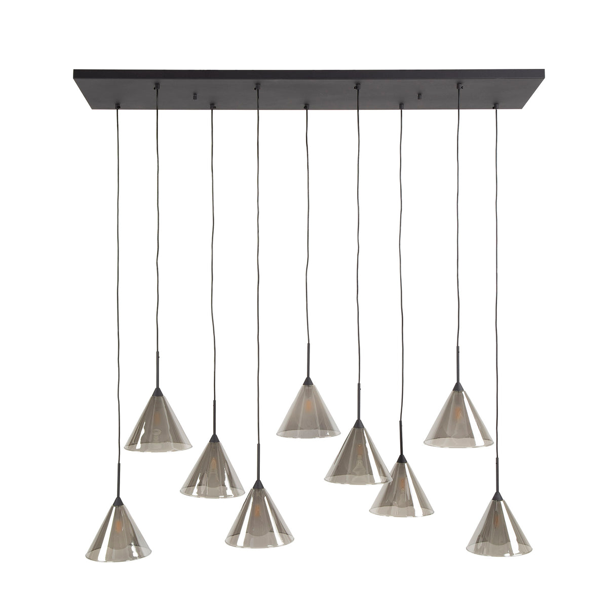 Suspension Niaz 7 lumières abat-jour conique verre fumé gris 