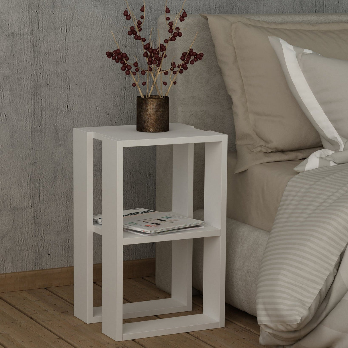 Table de chevet lonia blanc mélamine 30x55x30 cm