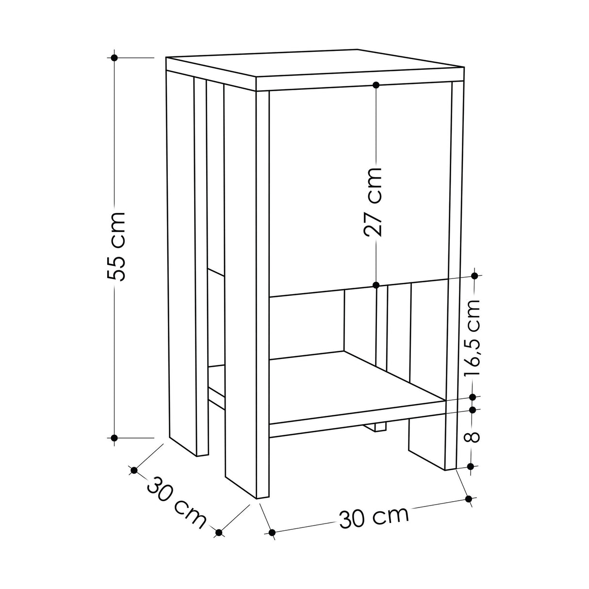 Table de chevet ema chêne anthracite mélamine 30x55x30 cm