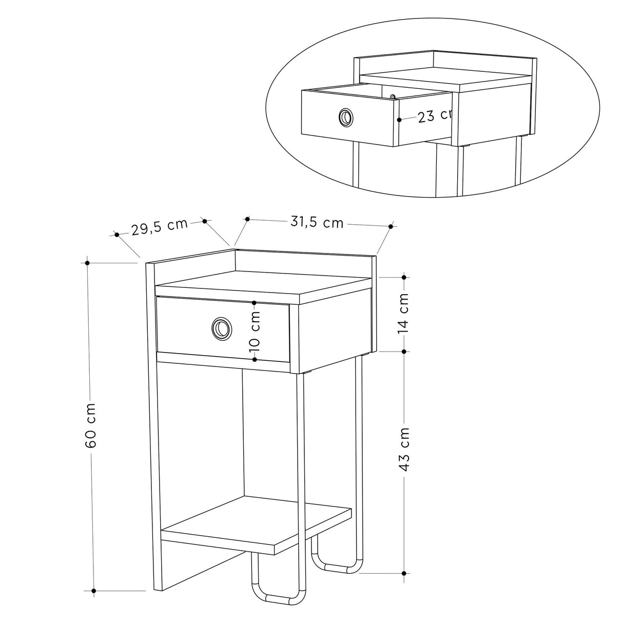 Table de chevet Sirius gauche mokka mélamine 32x61x30 cm