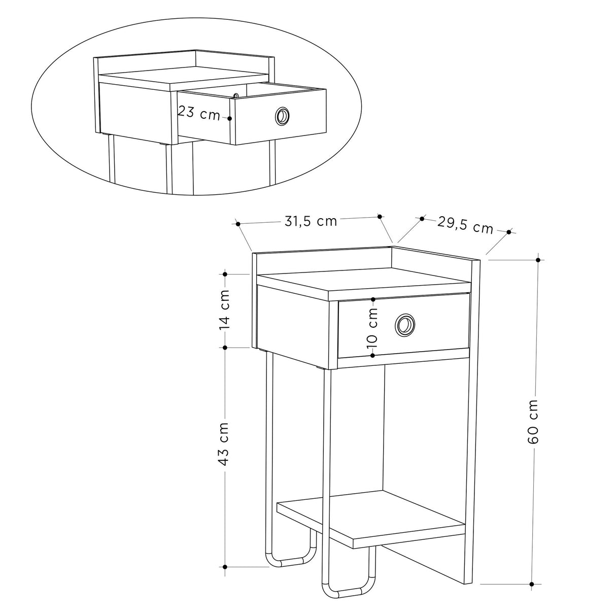 Table de chevet Sirius droit mokka mélamine 32x61x30 cm