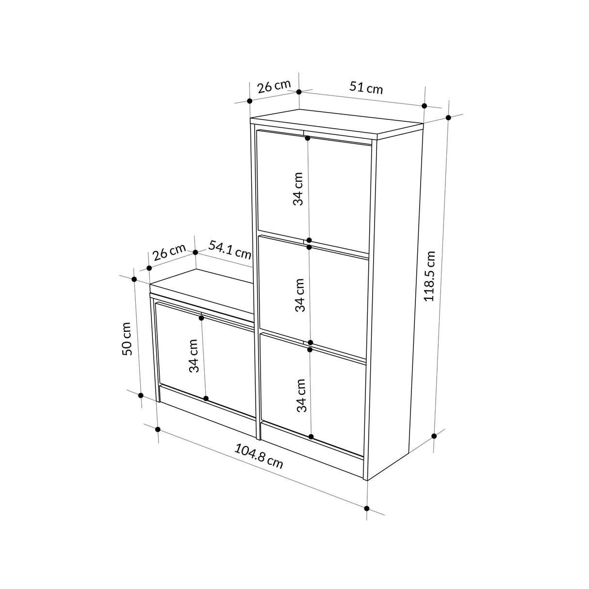 Cabinet à chaussures Dude Oak Mélamine 105x118.5x26 cm