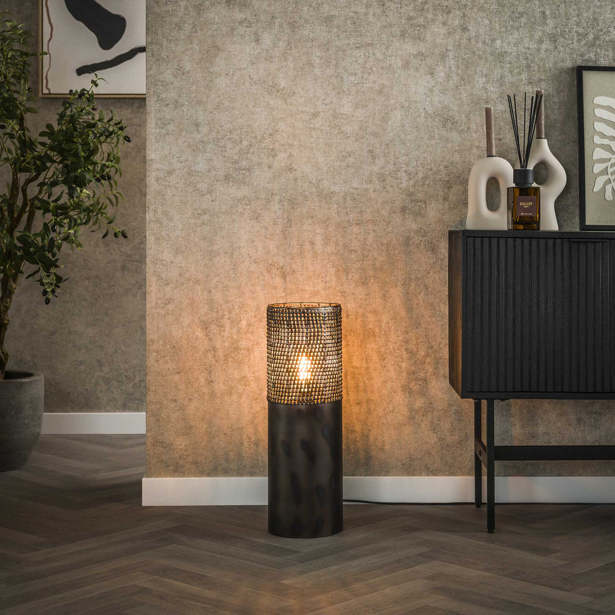 Lampe de sol cylindre Brick 60 cm noir brun 