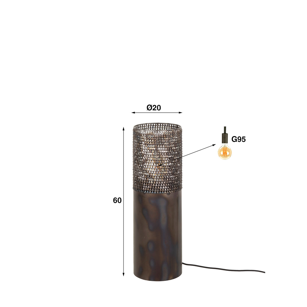Lampe de sol cylindre Brick 60 cm noir brun 