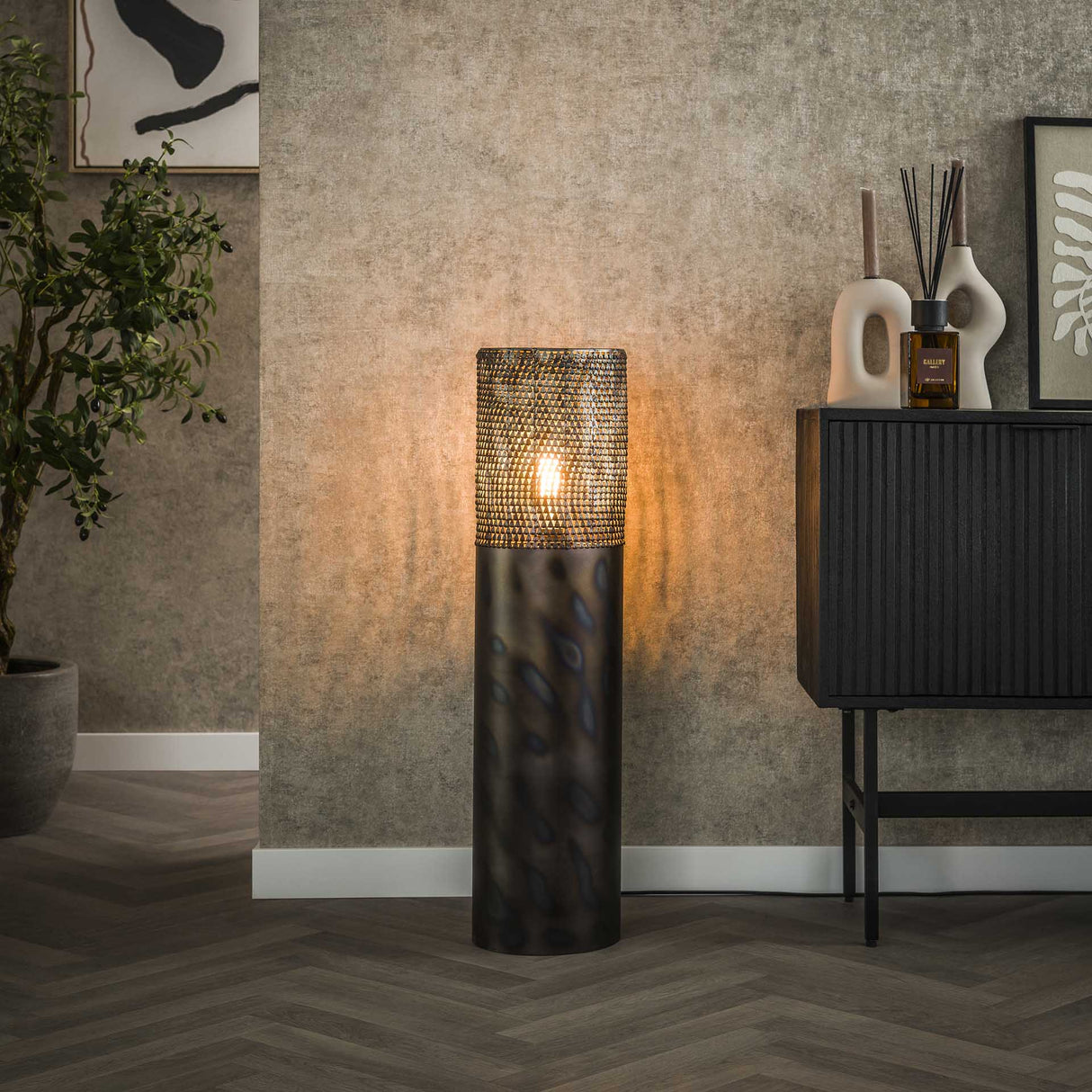 Lampe de sol cylindre Brick 90 cm noir brun 