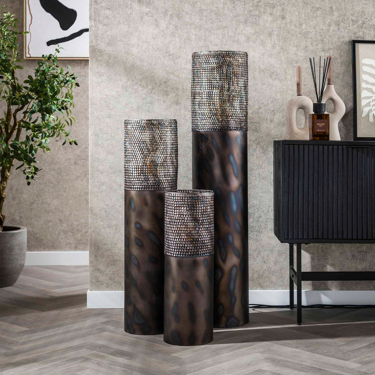 Lampe de sol cylindre Brick 90 cm noir brun 