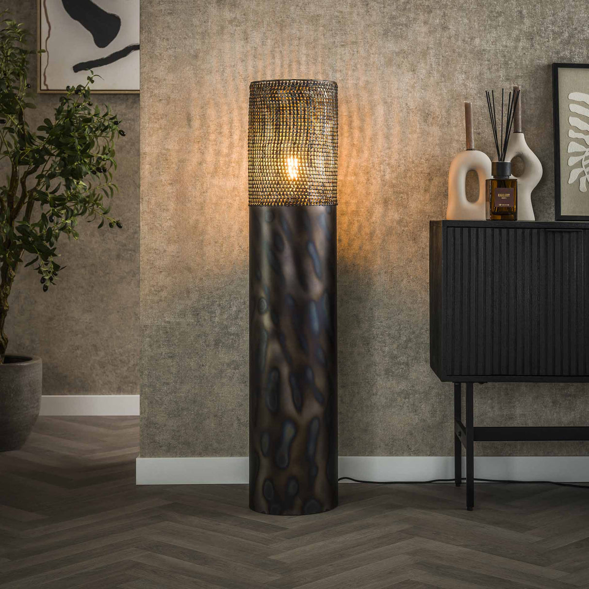 Lampe de sol cylindre Brick 120 cm noir marron 