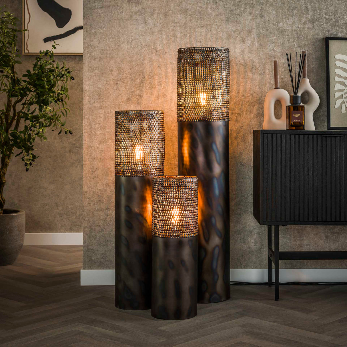 Lampe de sol cylindre Brick 120 cm noir marron 