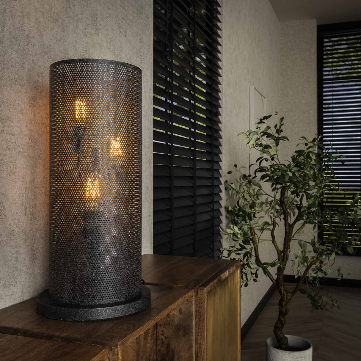Lampe de table Knox 3 lumières maille noire 
