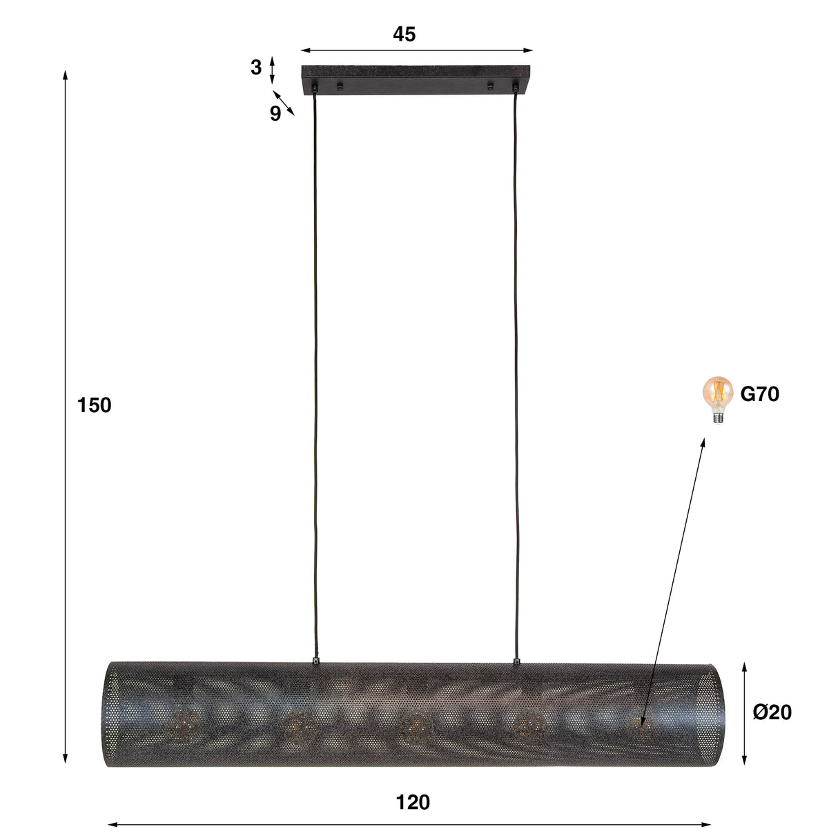 Suspension Knox 5 lumières maille noire 