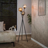 Lampadaire Nova 3 lumières Noir avec Globes 