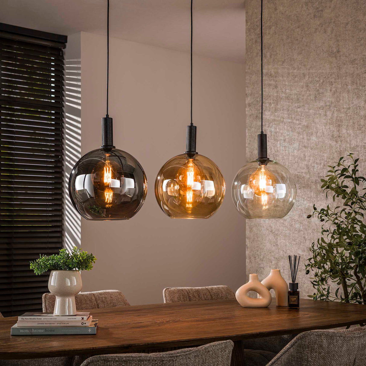 Suspension Nero Trio 3 lumières Métal Noir 115 cm 