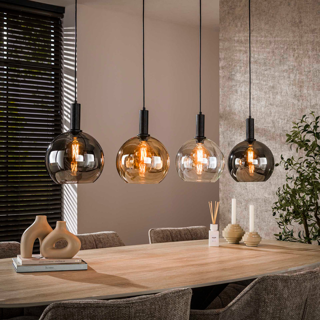 Suspension Valeo 4 lumières Métal Noir 135 cm 