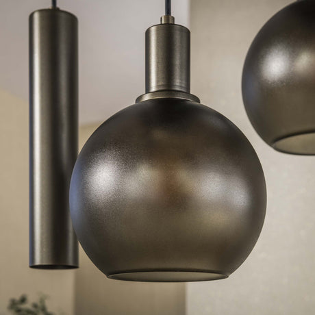 Lampe suspendue 7 lumières marron verre dépoli bronze métal Valeo 110 cm