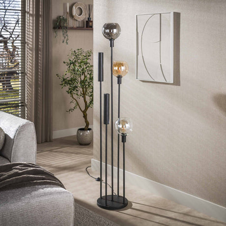 Lampadaire 5 lumières en verre coloré à gradins métal noir Valeo