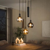 Hanglamp 5-lichts getrapt gekleurd glas zwart metaal Valeo