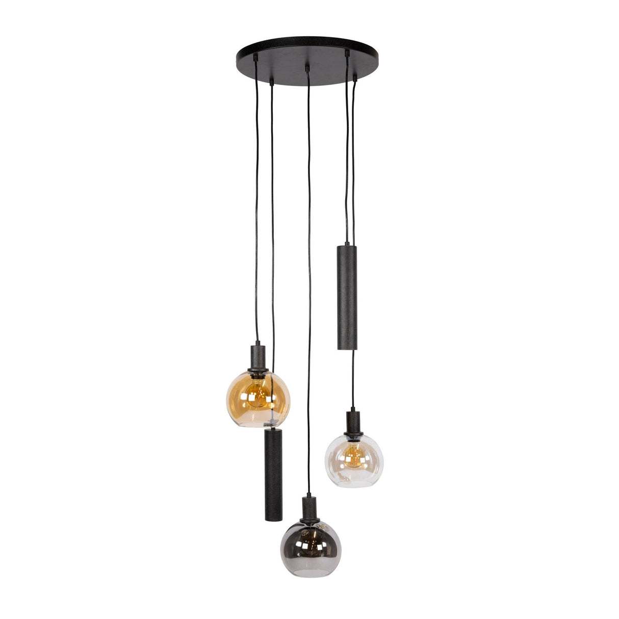 Hanglamp 5-lichts getrapt gekleurd glas zwart metaal Valeo