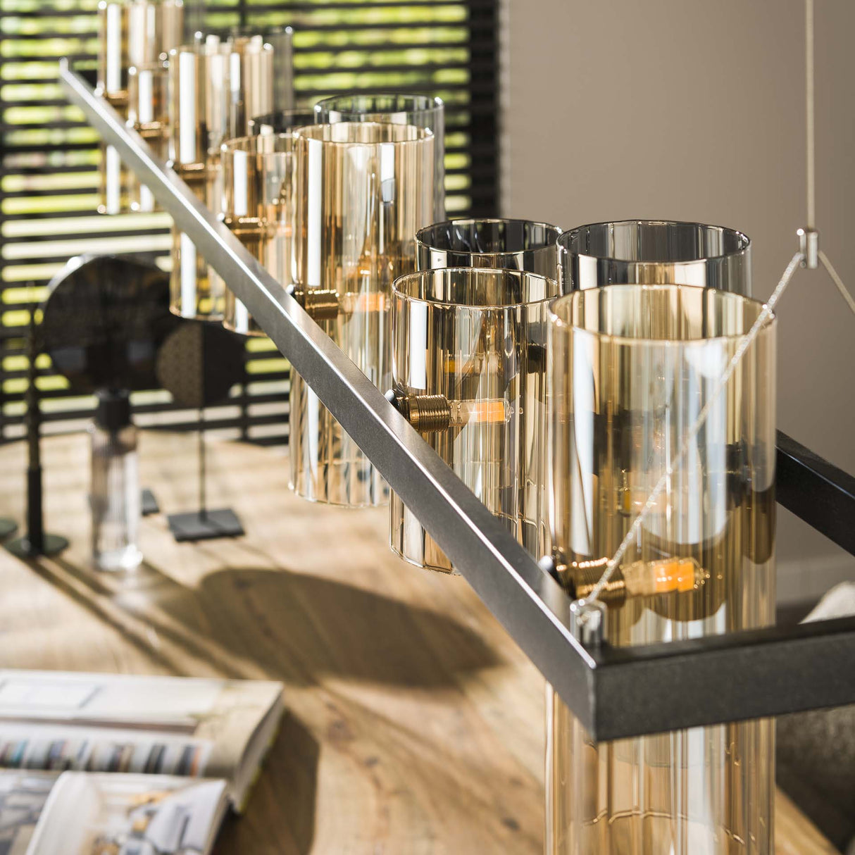 Suspension Khai 14 lumières cylindre verre mélangé 