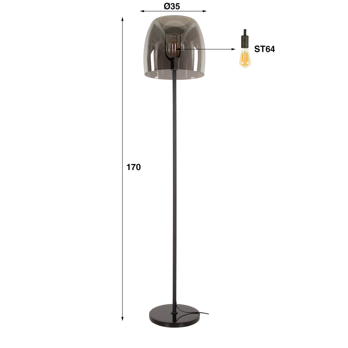 Lampadaire Dain chrome verre