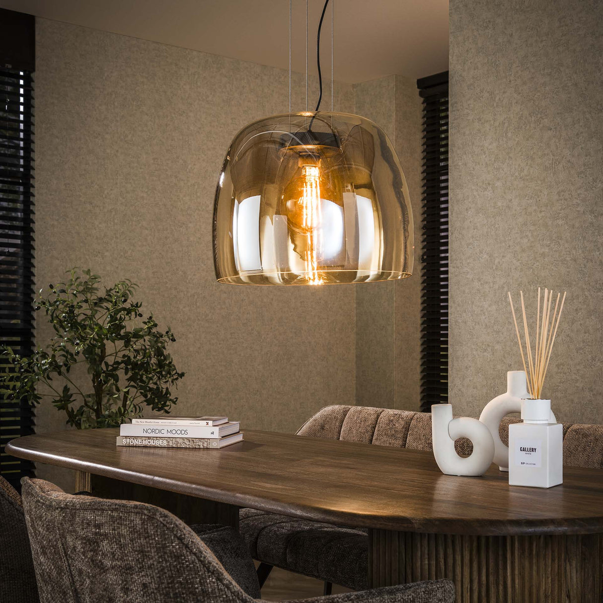 Suspension Dain 1 lumière XL en verre ambré 