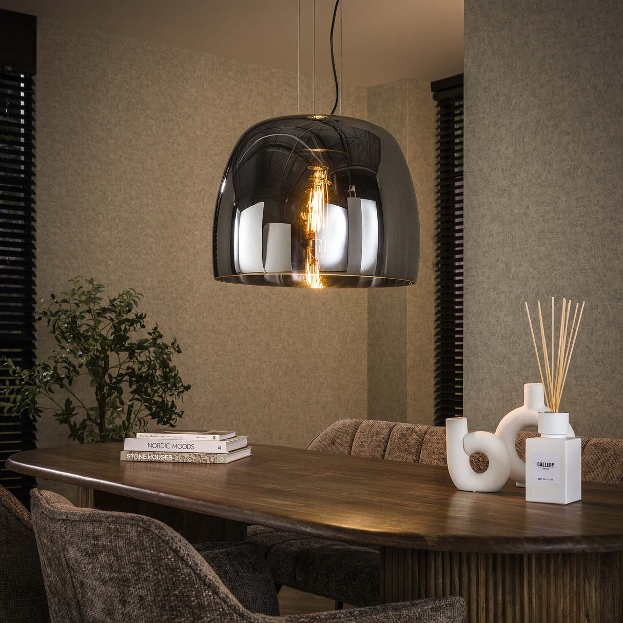 Suspension Dain 1-lumière XL en verre chromé 