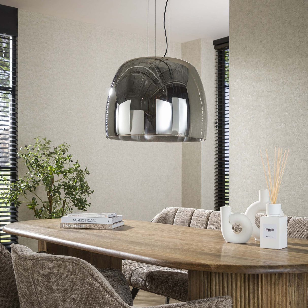 Suspension Dain 1-lumière XL en verre chromé 