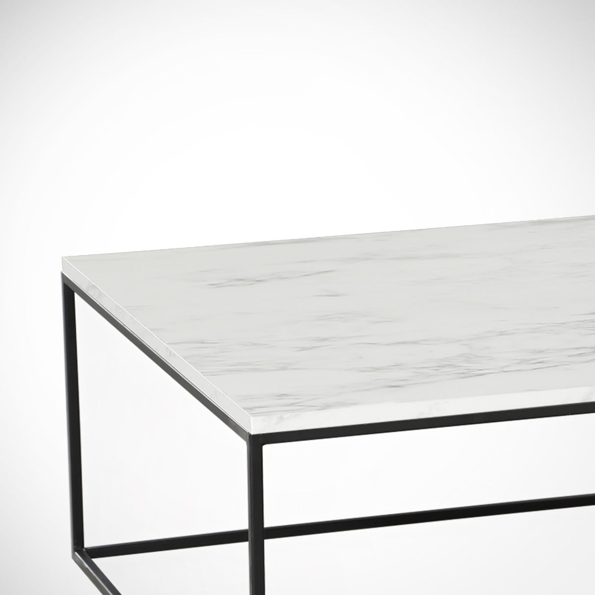 Table basse carrée 75x75 cm Pola - Aspect marbre blanc en mélamine 