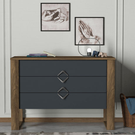 Ladekasten - Ladekast Bumerang Walnoot Antraciet Melamine 110x76x44,8 cm - Dimehouse
