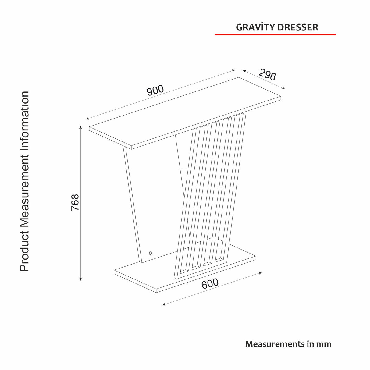 Table de coiffure Grauity Black Gol Mélamine 90x76.8x29,6 cm